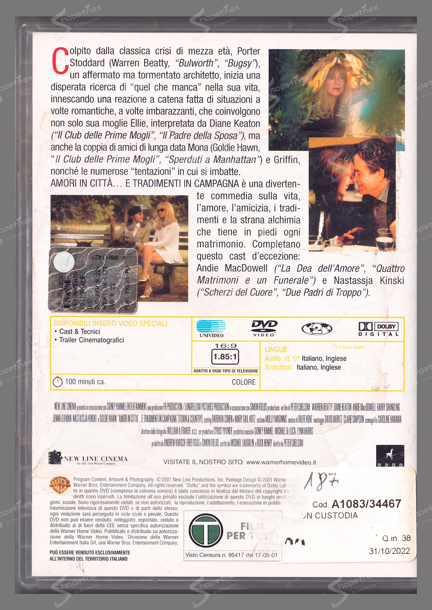 Amori in Città …e tradimenti in campagna (Town & Country) (2001) DVD Editoriale Buono