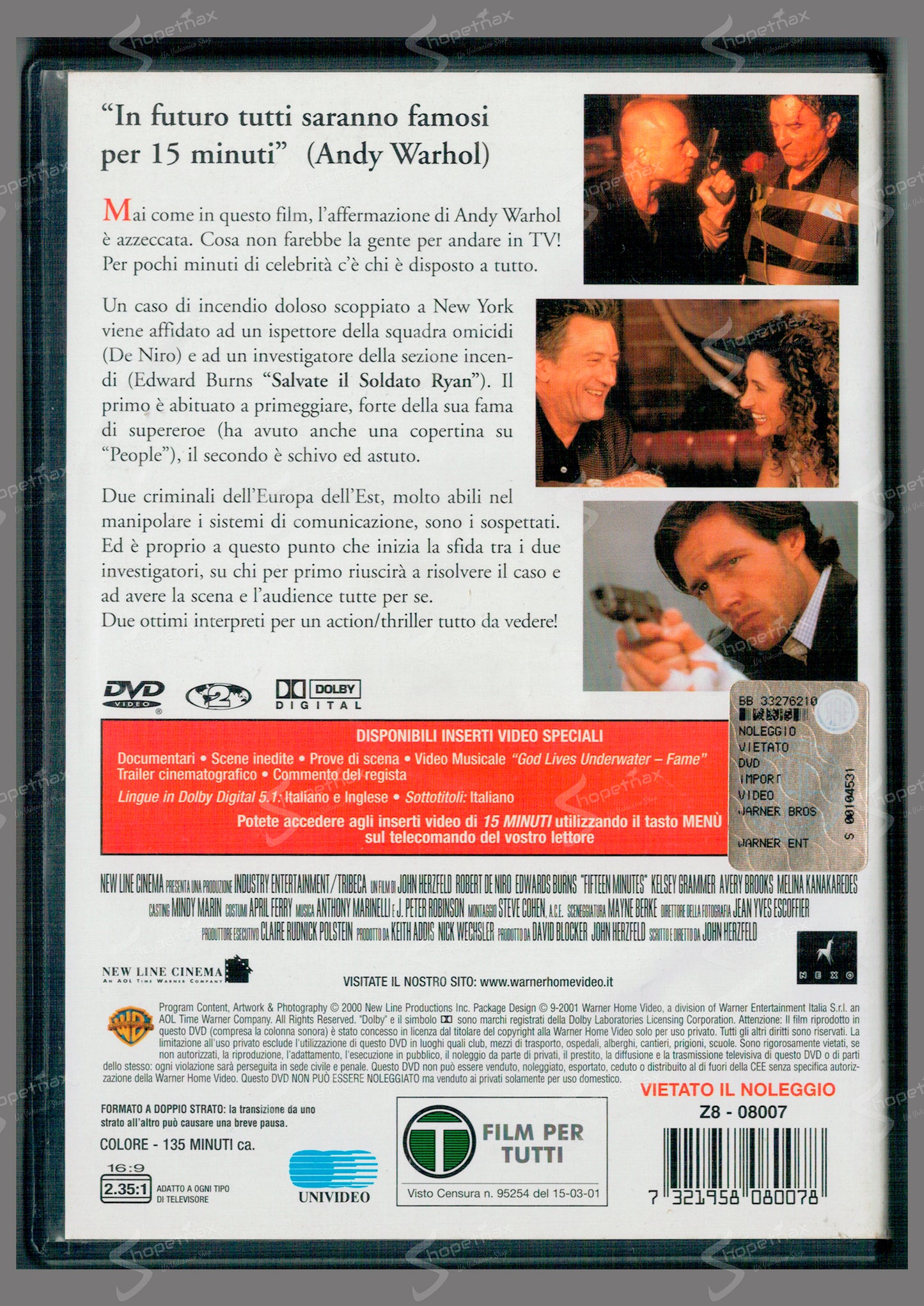 15 Minuti - Follia Omicida a New York (15 Minutes) (Warner) (2001) DVD