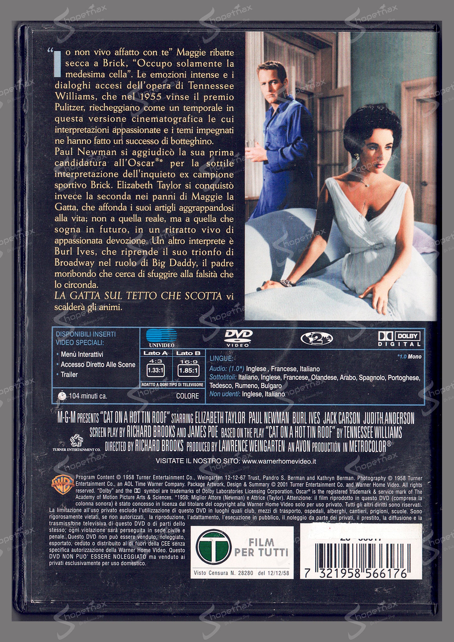 La Gatta sul Tetto che Scotta (Cat on a Hot Tin Roof) (1958) DVD Ex Noleggio