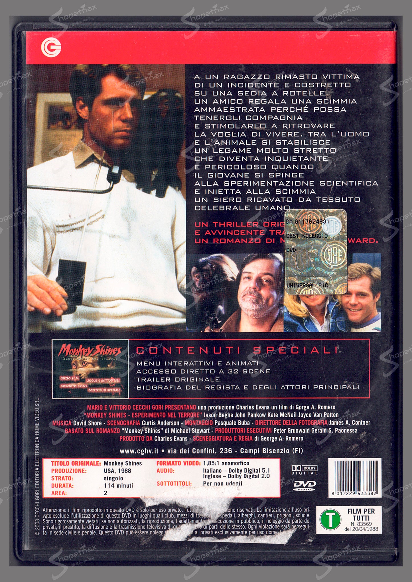 Monkey Shines - Esperimento nel terrore (An Experiment in Fear) (1988) DVD
