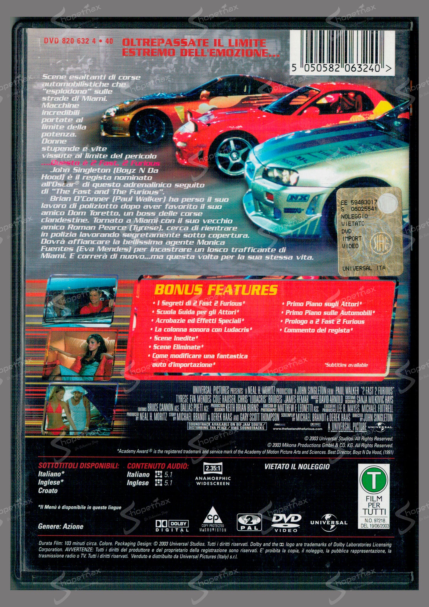 2 Fast 2 Furious (2003) DVD Ottimo
